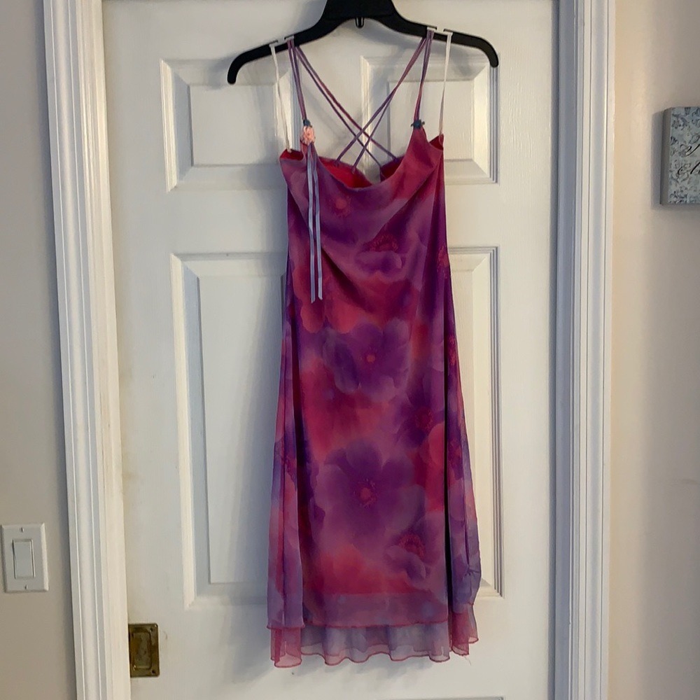 A spaghetti strap dress party dress.